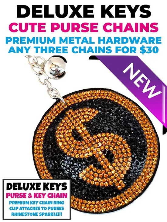 DeLuxe Keys Rhinestone Keychain/Purse Chain CIRCLE “$” - Picture 3 of 3